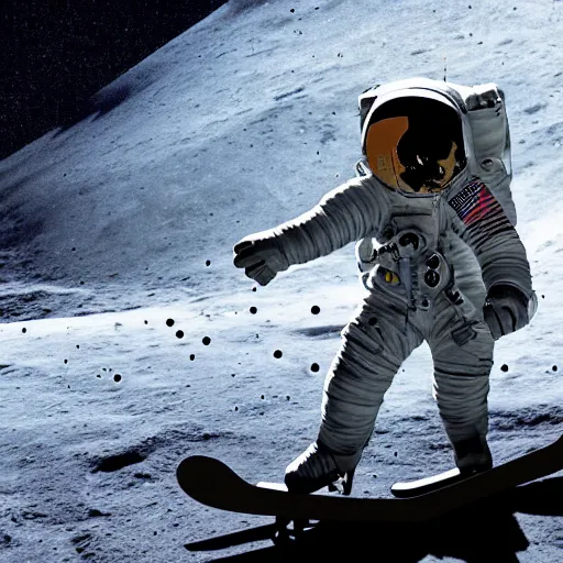 Image similar to an astronaut is skating on the moon digital art