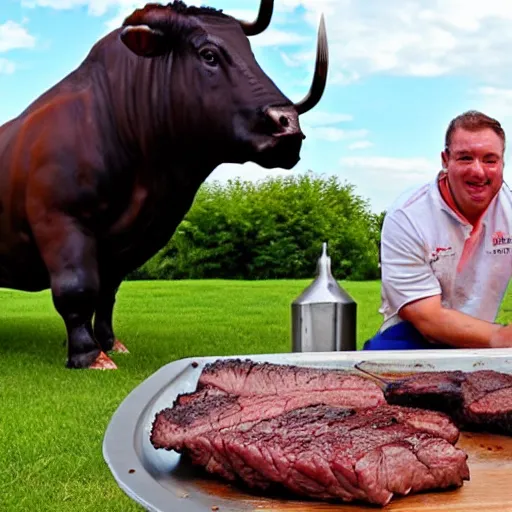 Prompt: a bbq with the largest beef in the world