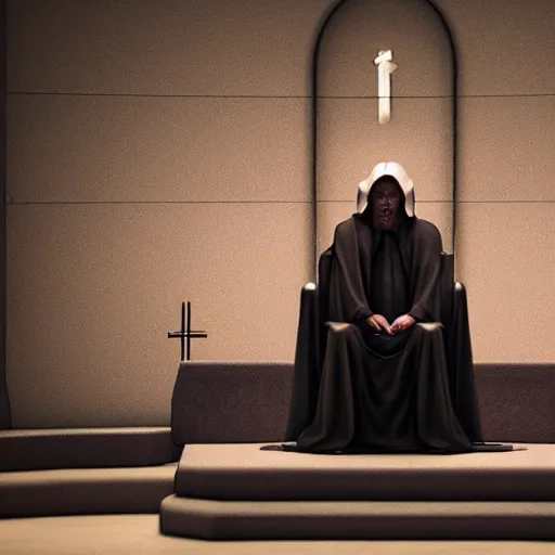 Image similar to emperor palpatine preaching to people at church, 8k cinematic lighting, very sharp detail, anatomically correct