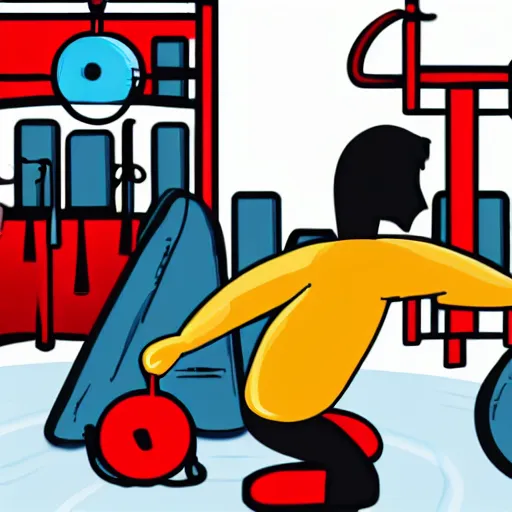 Prompt: the cat trainer looks at the man as he works out in the gym, vector style