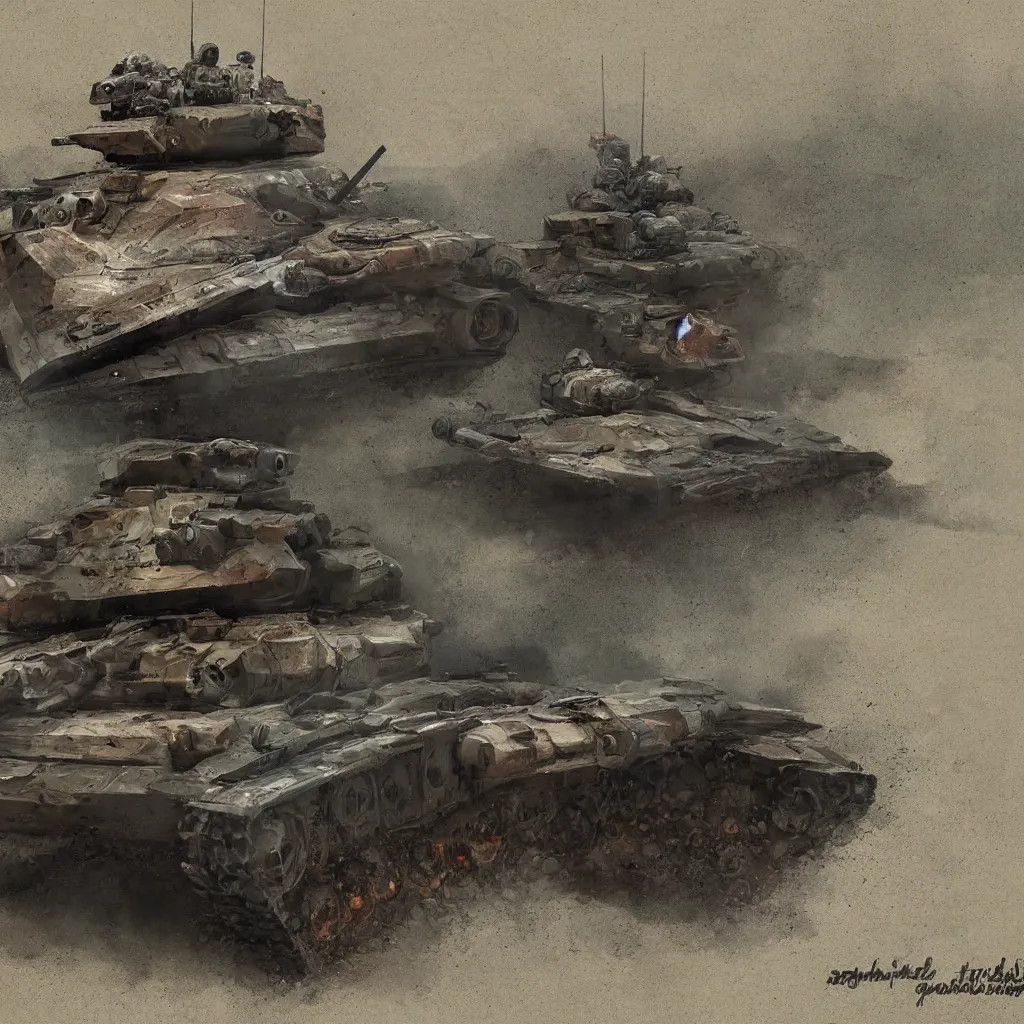 Image similar to realistic, slightly damaged tank on the battlefield, detailed, digital art