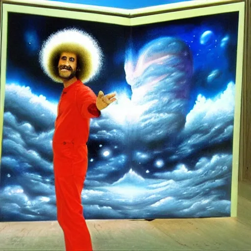 Prompt: surrealism in space by bob ross