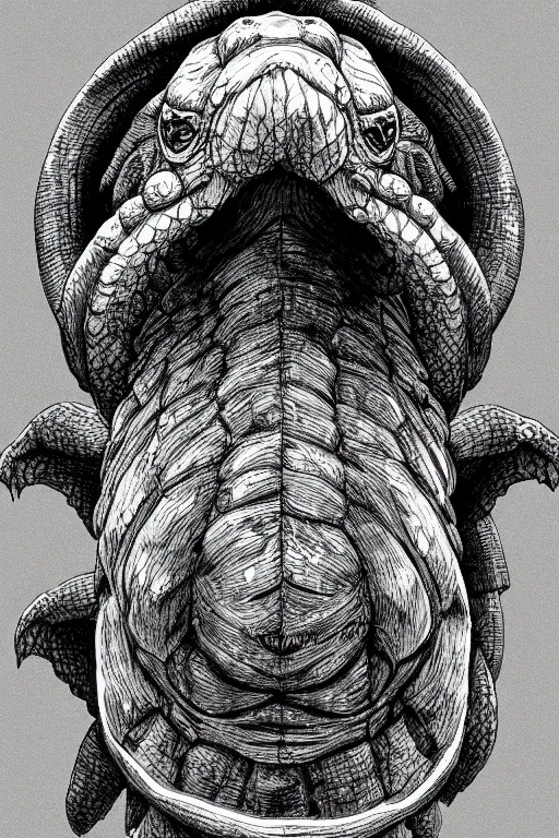 Image similar to tortoise humanoid figure monster, symmetrical, highly detailed, digital art, sharp focus, trending on art station, kentaro miura manga art style