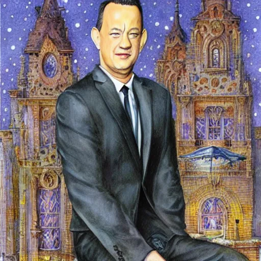 Image similar to Tom Hanks, artwork by Daniel Merriam,