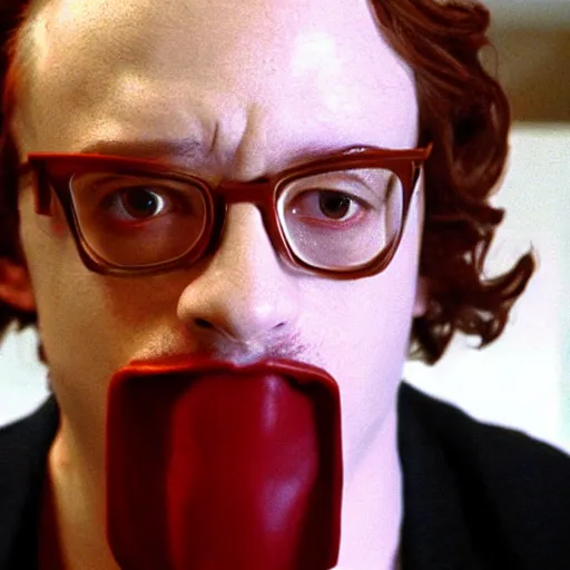 Image similar to sam hyde as the american psycho, cinematic still