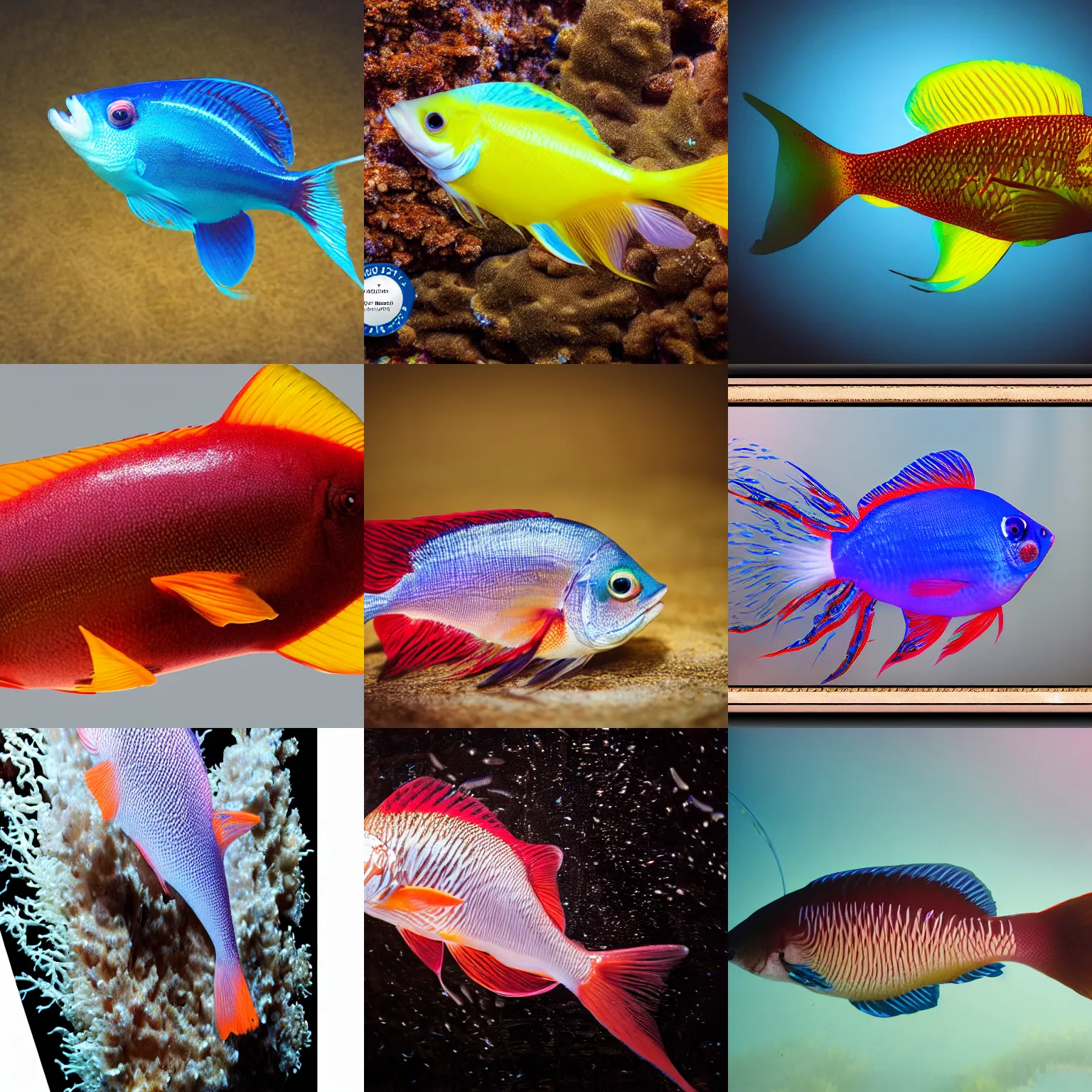 Prompt: brand new fish, award winning photography, ultra realistic, studio photo