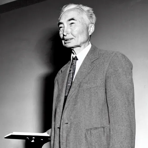 Image similar to robert oppenheimer giving ted talk