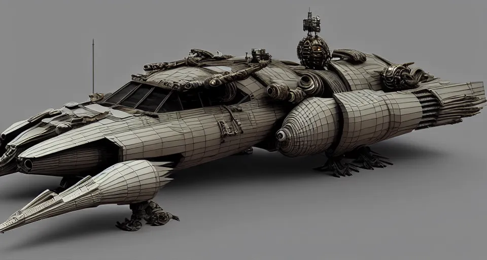 Image similar to highly detailed cinematic syd mead scifi render of 3 d sculpt of fury road spaceship, guardians of the galaxy, star wars, maschinen krieger, raphael lecoste