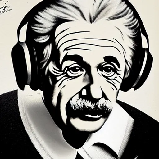 Prompt: A face portrait of Einstein with a gaming headset, by Gil Elvgren