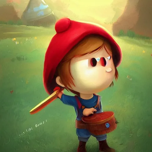 Image similar to cute little boy character inspired in little hood red and link from legend of zelda, digital artwork made by lois van barlee and rhads