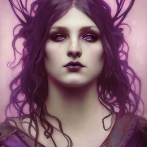 Prompt: dark goth queen with purple eyes, by jeremy mann and alphonse mucha, fantasy art, photo realistic, dynamic lighting, artstation, poster, volumetric lighting, very detailed faces, purple eyes, 4 k, award winning dark, goth, queen, dark fantasy, purple, hyperrealistic portrait, art of elysium, full figure, very detailed face,