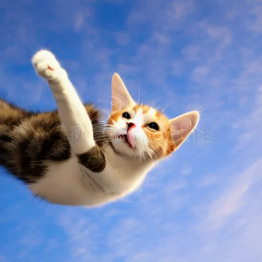 Prompt: cat falling from sky stock image photo