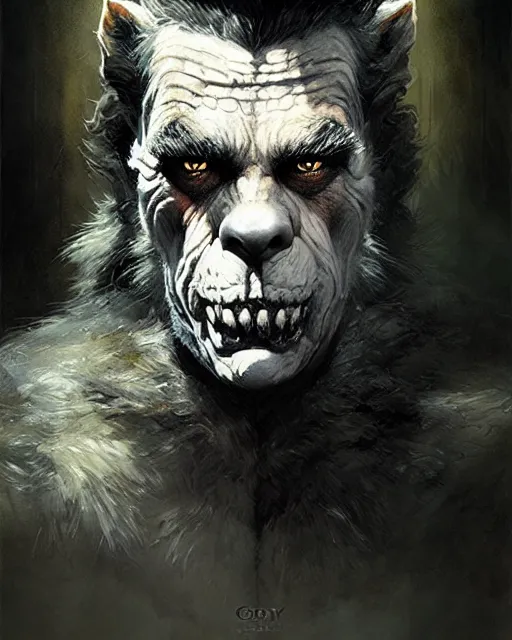 Image similar to portrait of lon chaney jr wolfman universal pictures, fantasy character portrait, ultra realistic, concept art, intricate details, highly detailed by greg rutkowski, gaston bussiere, craig mullins, simon bisley