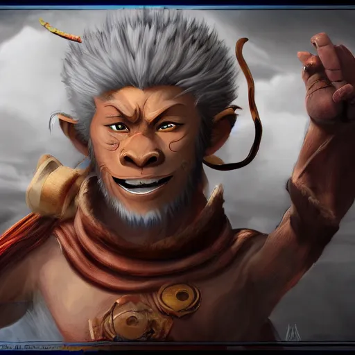 Image similar to portrait of Sun Wukong in the style of The Last Airbender, digital art, highly detailed, concept art, intricate, sharp focus, Trending on Artstation HQ, deviantart, unreal engine 5, 4K UHD image