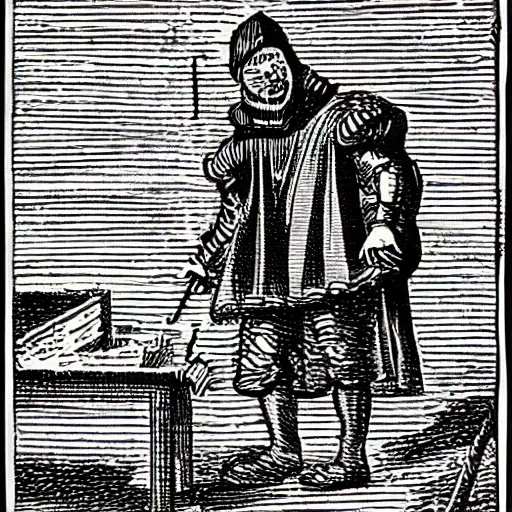 Prompt: a computer programmer from the medieval times, annoyed at work