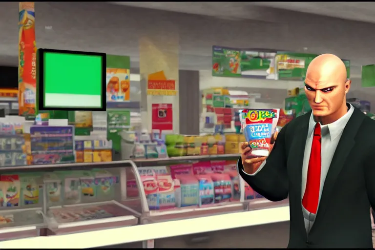 Image similar to agent 4 7 ordering a slurpee at 7 1 1, ps 2 yakuza screenshot