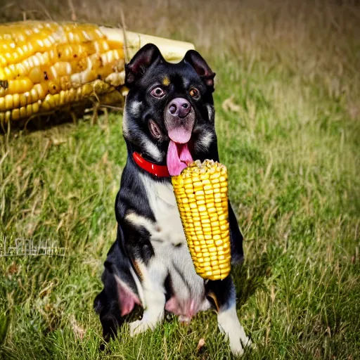 Image similar to a dog with a corn cob pipe in its mouth, award winning nature photography