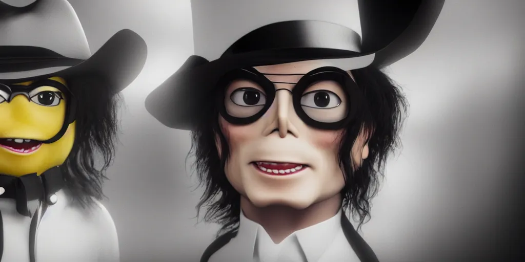 Image similar to michael jackson minion, focused shot, realistic, octane render