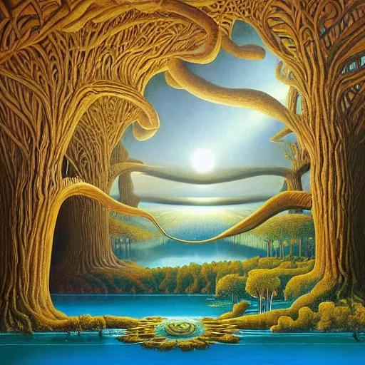 Image similar to visions of xanadu by vladimir kush, oil on canvas