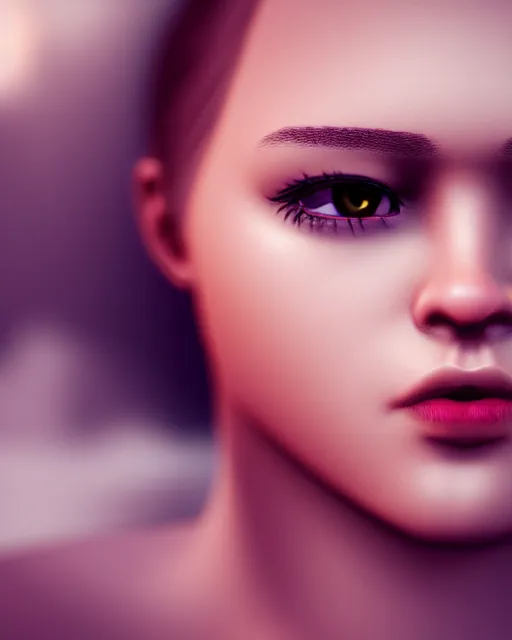 Prompt: realistic concept of a young female game character with big equilateral triangle in place of a mouth, detailed portrait, bokeh. 8k, sharp high quality photo