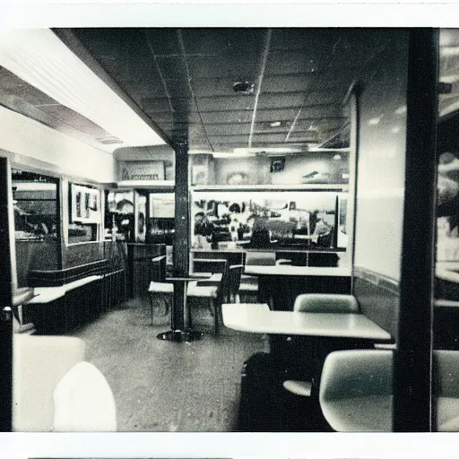 Prompt: 2009 photo taken on a Polaroid camera of the interior of a McDonald’s