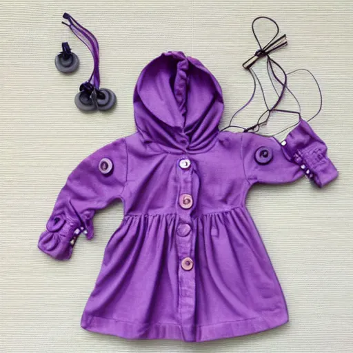 Prompt: a purple babydoll with buttons, wires, knobs, and glowing lights