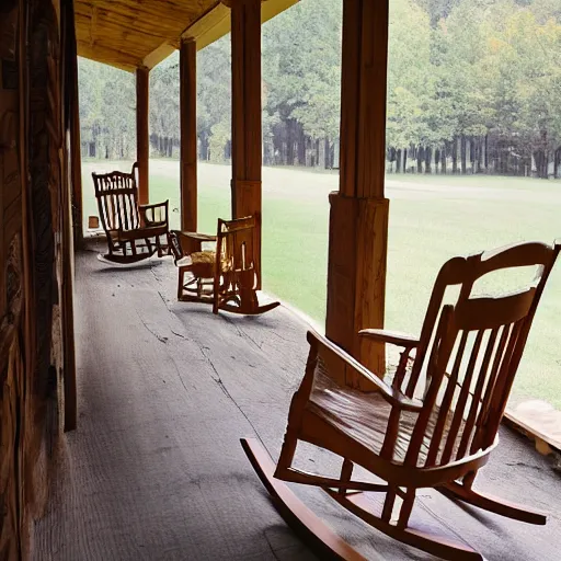 Image similar to a bible book set on top a rocking chair on a rural southern porch