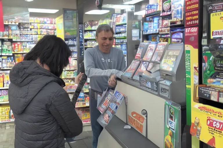 Image similar to grey alien buying cigarettes at 7-eleven