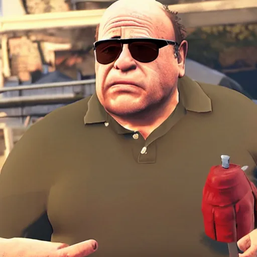 Prompt: in-game screenshot of Danny Devito in Grand Theft Auto V (2013)