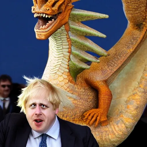 Image similar to boris johnson riding a dragon