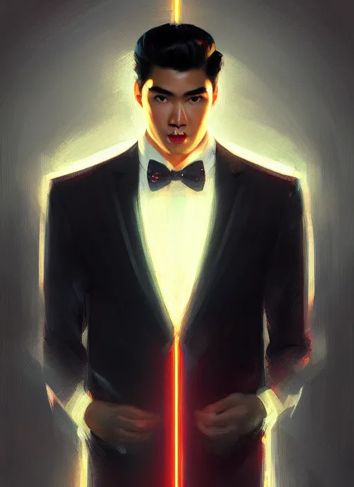 Image similar to portrait of reggie mantle, mean smirk, egotistical, intricate, elegant, glowing lights, highly detailed, digital painting, artstation, concept art, smooth, sharp focus, illustration, art by wlop, mars ravelo and greg rutkowski