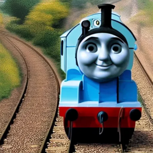 Prompt: Geert Wilders as the face of Thomas the Tank Engine