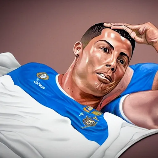 Image similar to hyper realistic image of ronaldo in his bed and he's sick