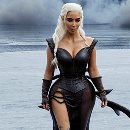 Image similar to A still of Kim Kardashian as Daenerys Targaryen