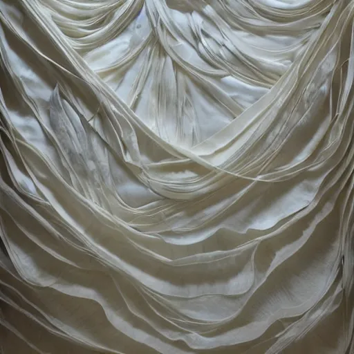 Prompt: a wedding backdrop that is made out of silk paper, an abstract sculpture by carol bove, trending on pinterest, interactive art, made of silk paper, maximalist, artwork, photograph by justin currie, tumblr contest winner, art brut, lighthearted, seapunk