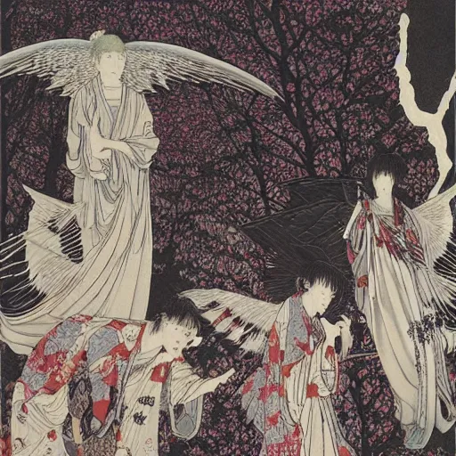 Prompt: angels versus demons by takato yamamoto