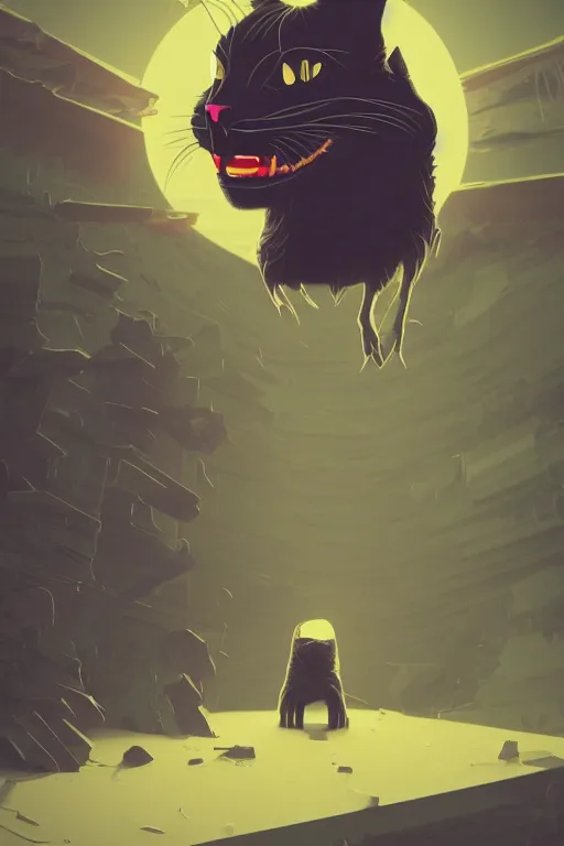 Image similar to demon cat. art by mike winkelmann, vector art, illustration, highly detailed,