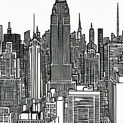 Image similar to new york skyline, cell shaded, comic book style