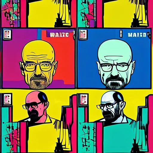 Prompt: walter white, breaking bad in a pop art comic style