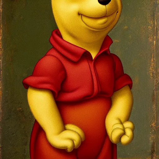 Image similar to a renaissance style portrait painting of Winnie the Pooh