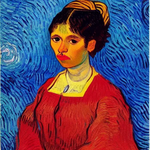 Prompt: painting of a cute roman - mexican girl lady by van gogh, fine art