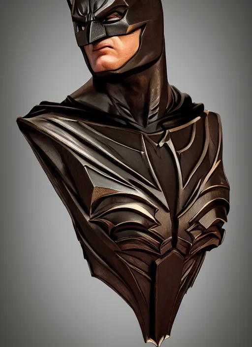 Prompt: high intricate bust of an batman carved from wood in baroque style, studio light, maria panfilova, andrea savchenko, mike kime, ludovic plouffe, qi sheng luo, oliver cook, trending on artstation