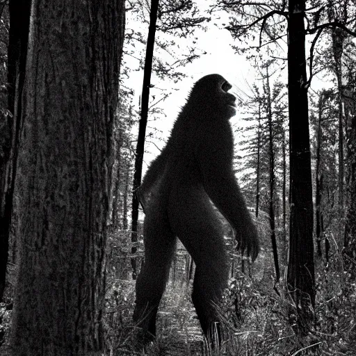 Prompt: trail cam photo of bigfoot teleporting, night