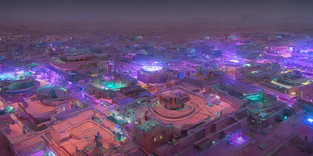 Image similar to Futuristic Marrakech Morocco, in the style of beeple and Mike Winkelmann, photo real, ultra realistic, intricate, epic lighting, Futuristic ,8k resolution, unreal engine 5, ultraviolet colors