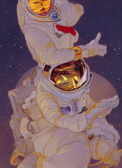 Image similar to Donald Duck as an astronaut, woman, fantasy, intricate, elegant, highly detailed, centered, digital painting, artstation, concept art, smooth, sharp focus, illustration, art by artgerm and donato giancola and alphonse mucha