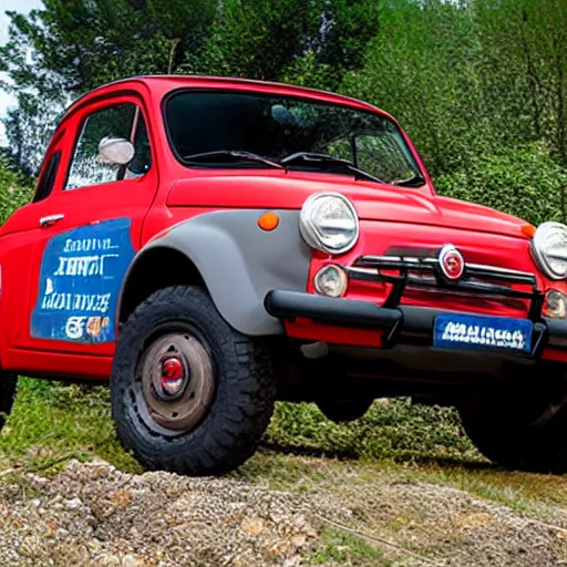 Prompt: fiat 5 0 0 offroad truck panorama