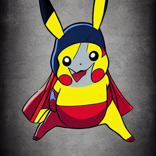 Image similar to pikachu in superman suit, illustration, highdetailed, matte, concept art, magic, intricate