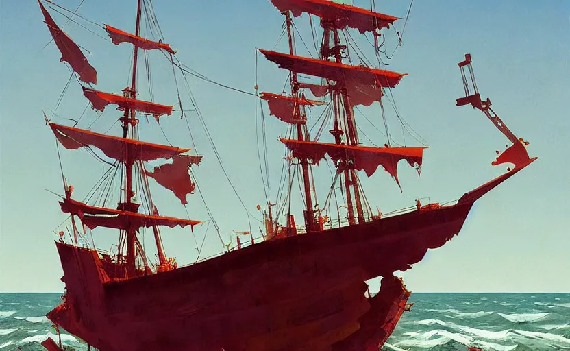 Image similar to Old Pirate ship, very coherent, painted by Edward Hopper, Wayne Barlowe, painted by James Gilleard, airbrush, art by JamesJean