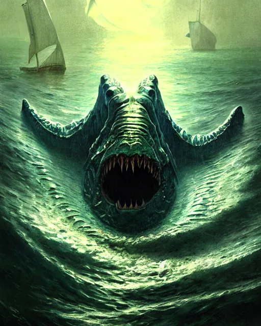 Image similar to a sea monster, leviathan | | terrifying, realistic shaded, fine details, realistic shaded lighting poster by greg rutkowski, diego gisbert llorens, magali villeneuve, artgerm, jeremy lipkin and rob rey