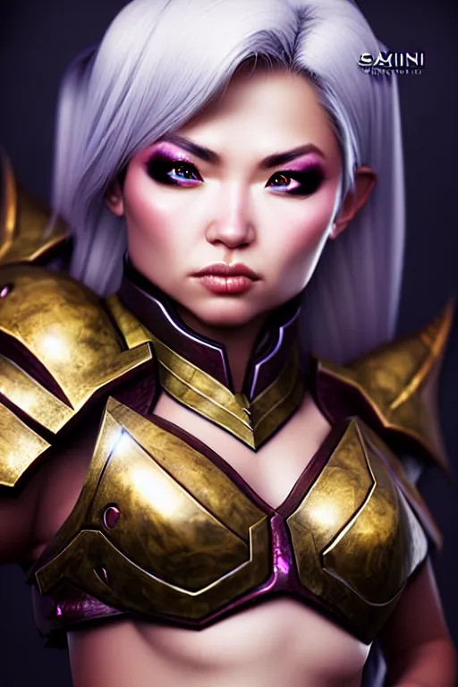 Image similar to sakimi chan, fantasy armor, detailed face, curvy, white skin, dynamic lighting, tony sart, unreal engine